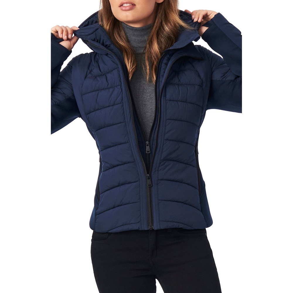 Bernardo Navy Hooded Quilted  Puffer Water Repellent Jacket Medium